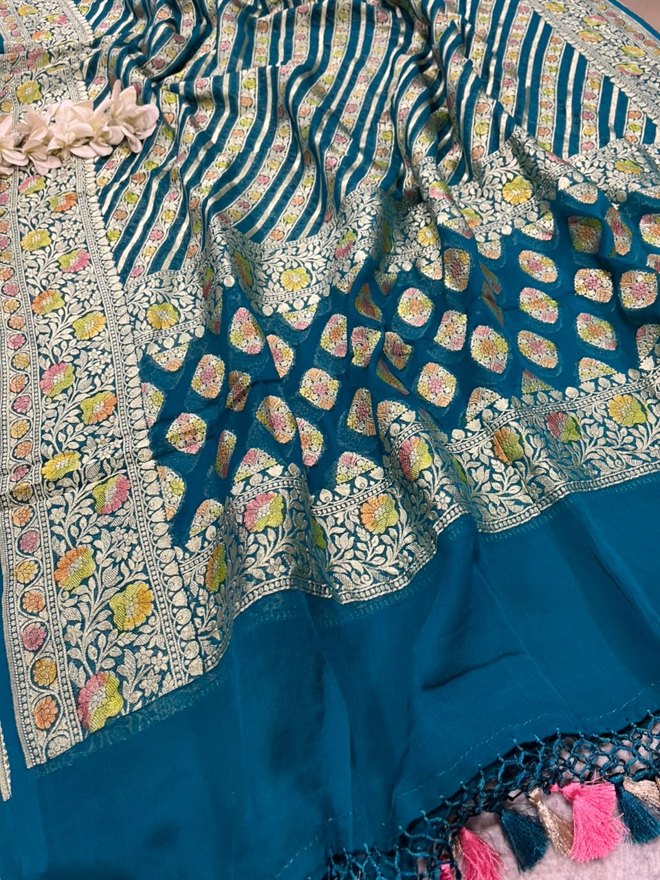 Blue Banarasi Handloom Pure Chiffon Georgette Dupatta