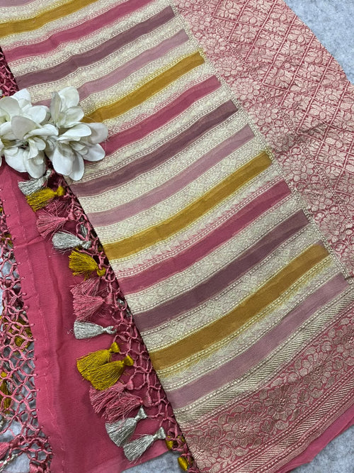 Multicolor Banarasi Handloom Pure Chiffon Georgette Dupatta