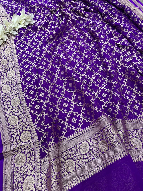 Purple Banarasi Handloom Pure Chiffon Georgette Dupatta