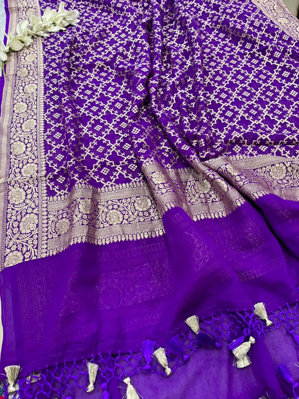 Purple Banarasi Handloom Pure Chiffon Georgette Dupatta