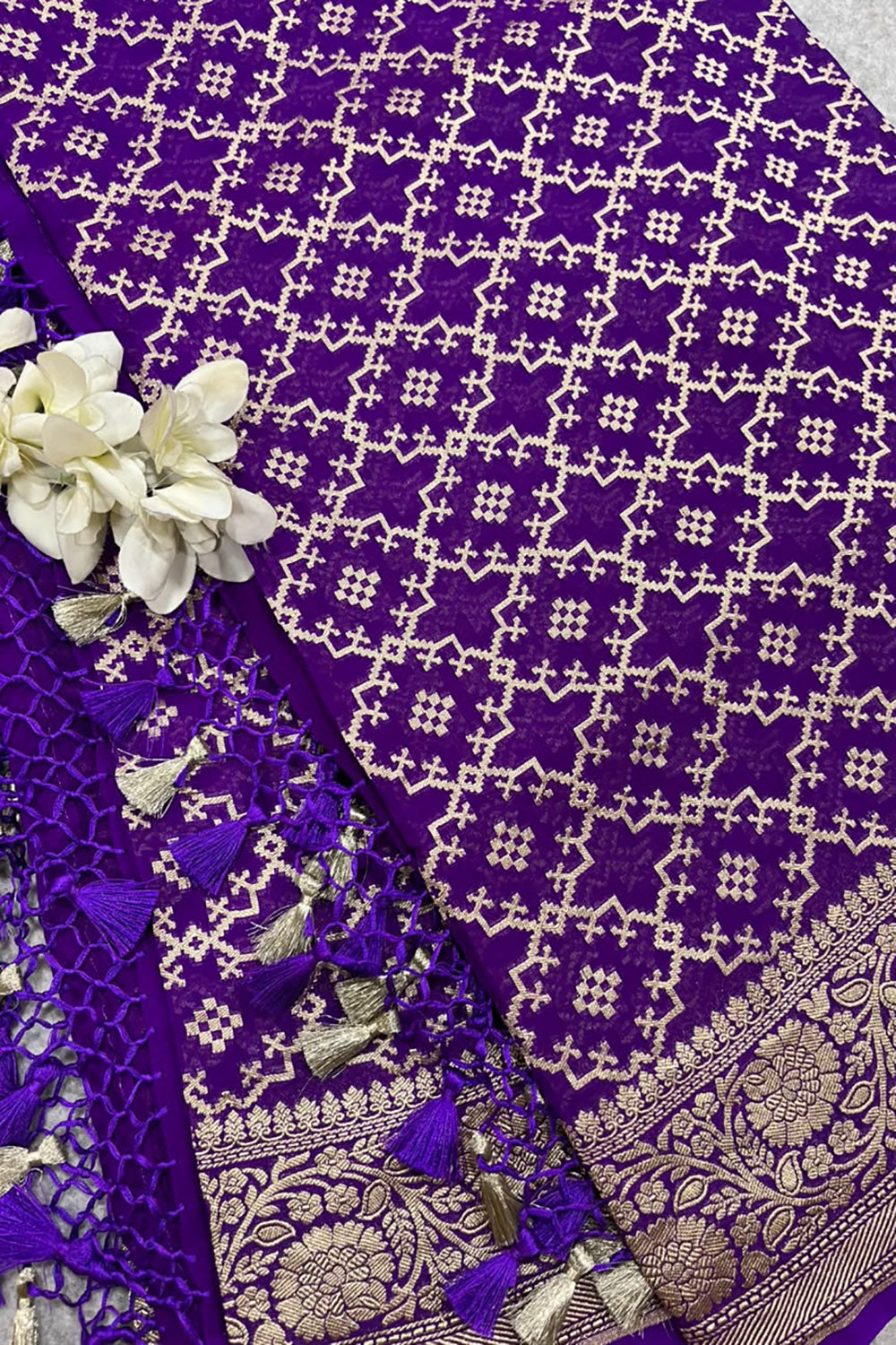 Purple Banarasi Handloom Pure Chiffon Georgette Dupatta