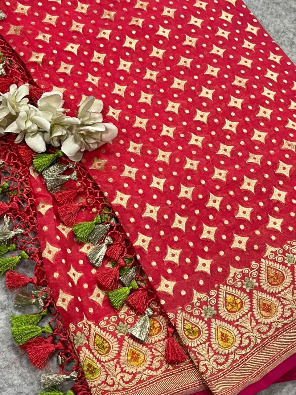 Pink Banarasi Handloom Pure Chiffon Georgette Dupatta