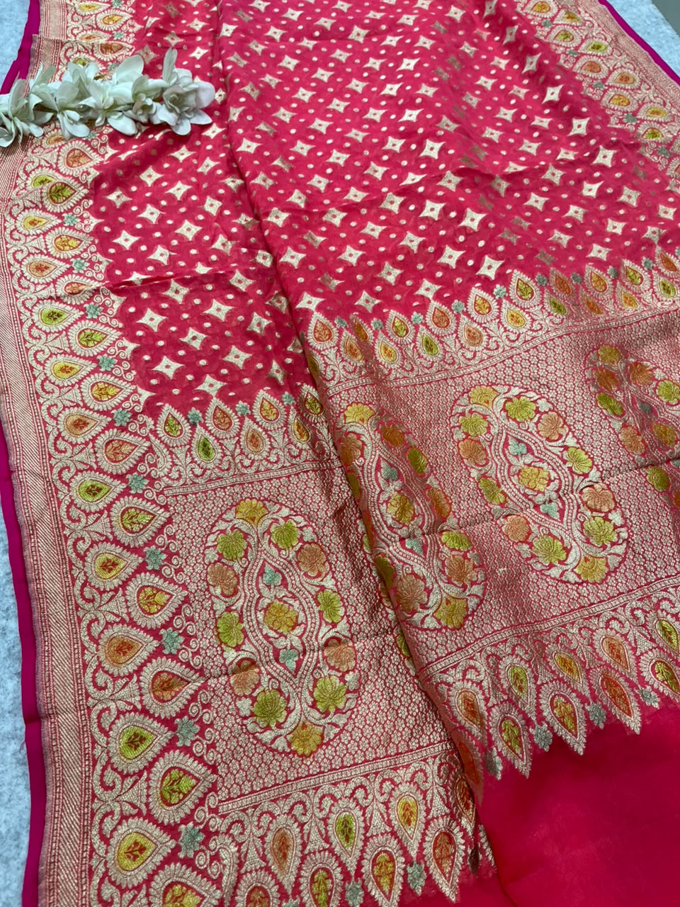 Pink Banarasi Handloom Pure Chiffon Georgette Dupatta