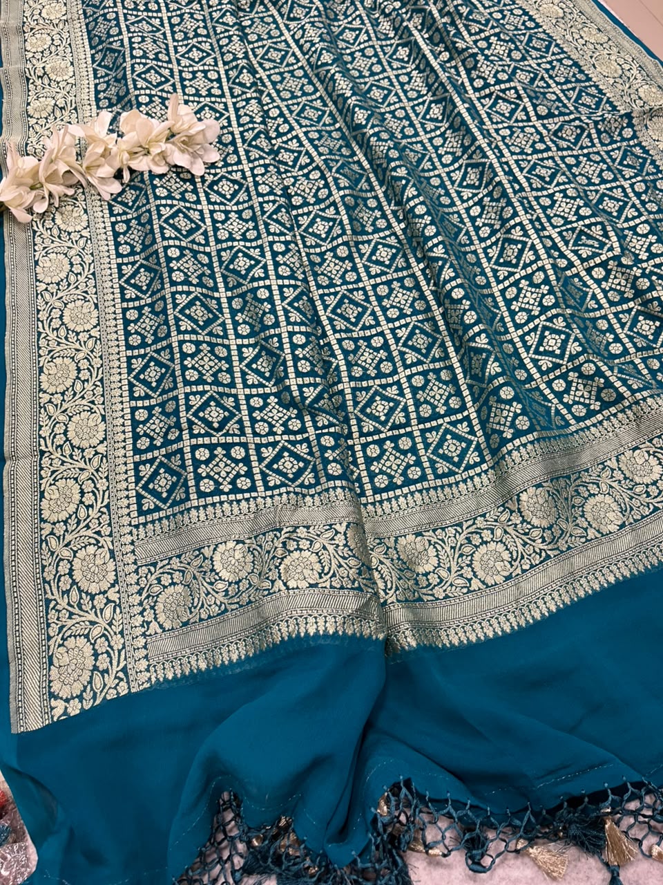 Blue Banarasi Handloom Pure Chiffon Georgette Dupatta