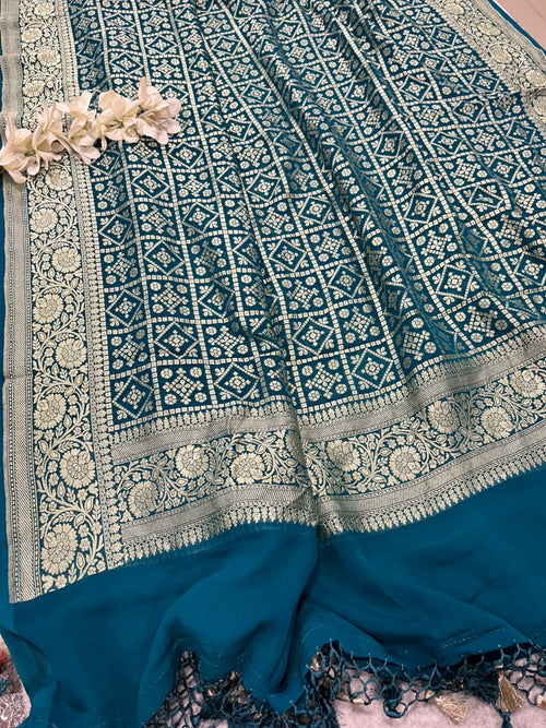 Blue Banarasi Handloom Pure Chiffon Georgette Dupatta