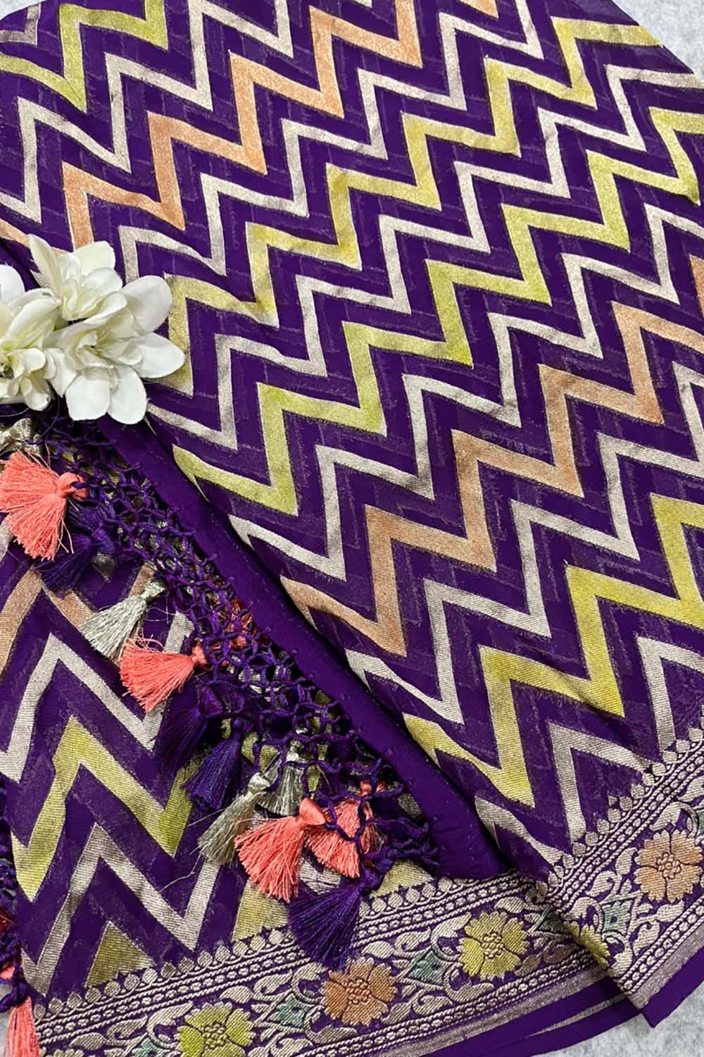 Purple Banarasi Handloom Pure Chiffon Georgette Dupatta