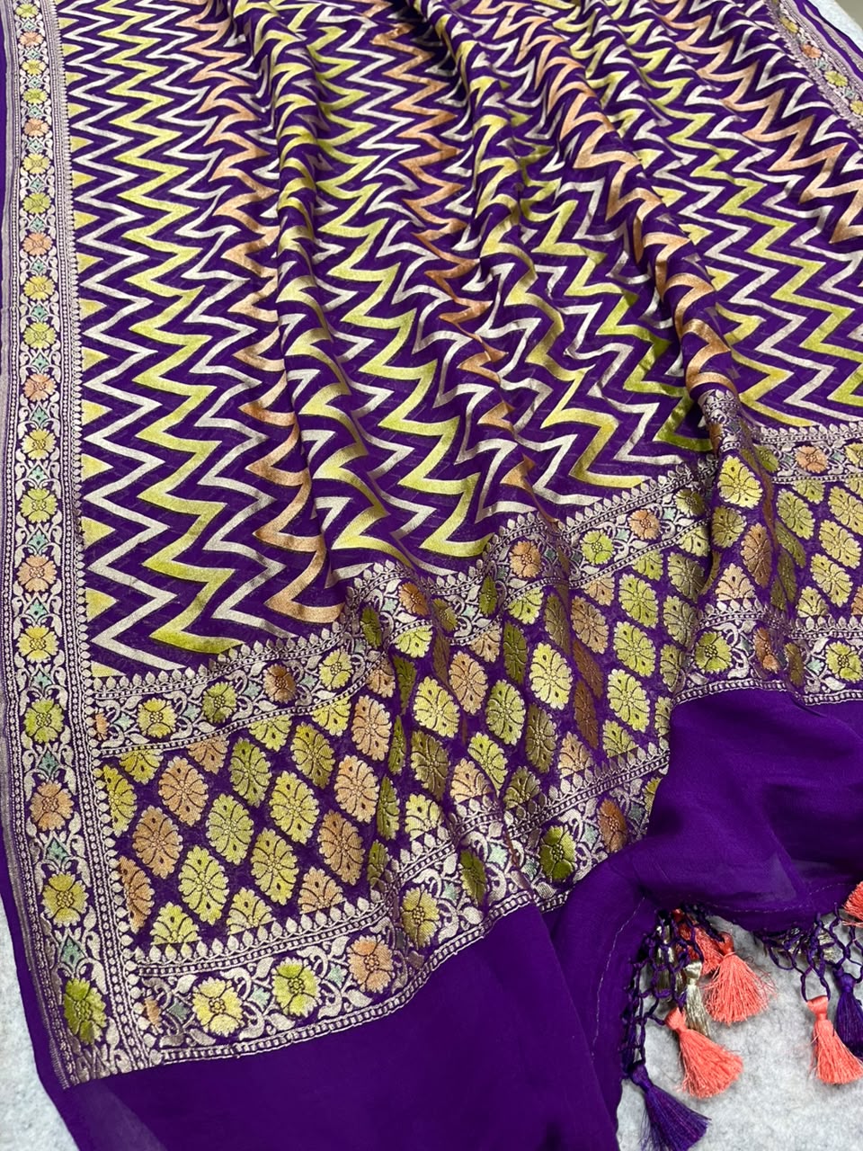 Purple Banarasi Handloom Pure Chiffon Georgette Dupatta