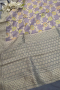 AD1B1AL426101501 Grey Banarasi Handloom Pure Moonga Silk Brush Dye Dupatta