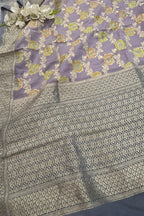 AD1B1AL426101501 Grey Banarasi Handloom Pure Moonga Silk Brush Dye Dupatta