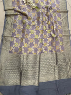 AD1B1AL426101501 Grey Banarasi Handloom Pure Moonga Silk Brush Dye Dupatta
