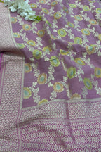 AD1B1AL426101502 Pink Banarasi Handloom Pure Moonga Silk Brush Dye Dupatta