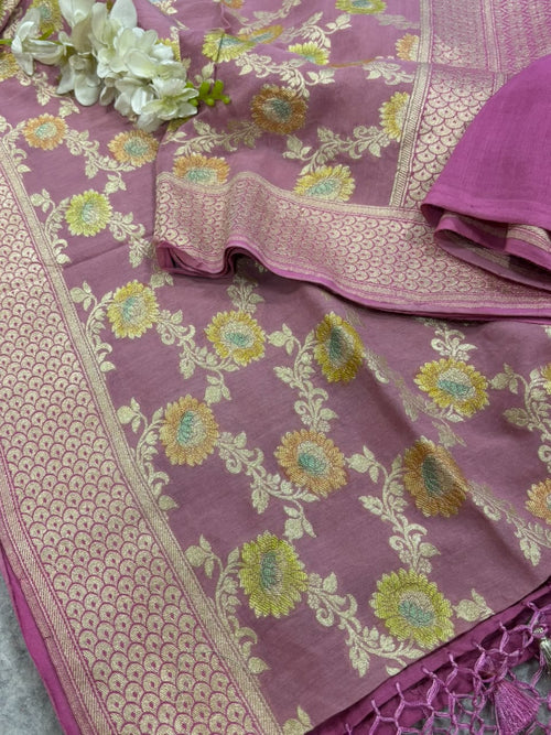 AD1B1AL426101502 Pink Banarasi Handloom Pure Moonga Silk Brush Dye Dupatta