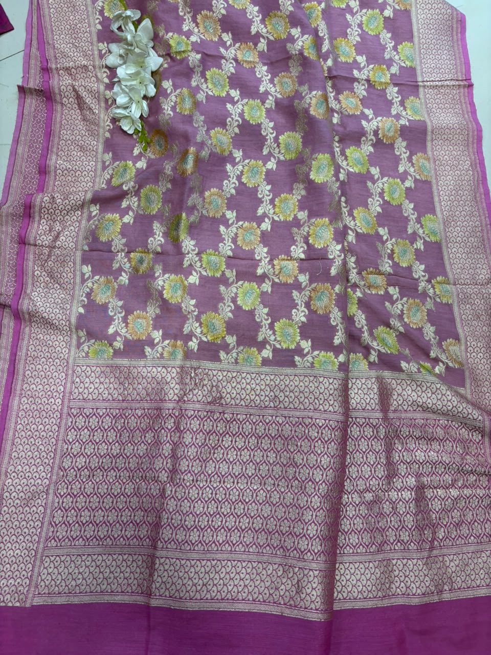 AD1B1AL426101502 Pink Banarasi Handloom Pure Moonga Silk Brush Dye Dupatta