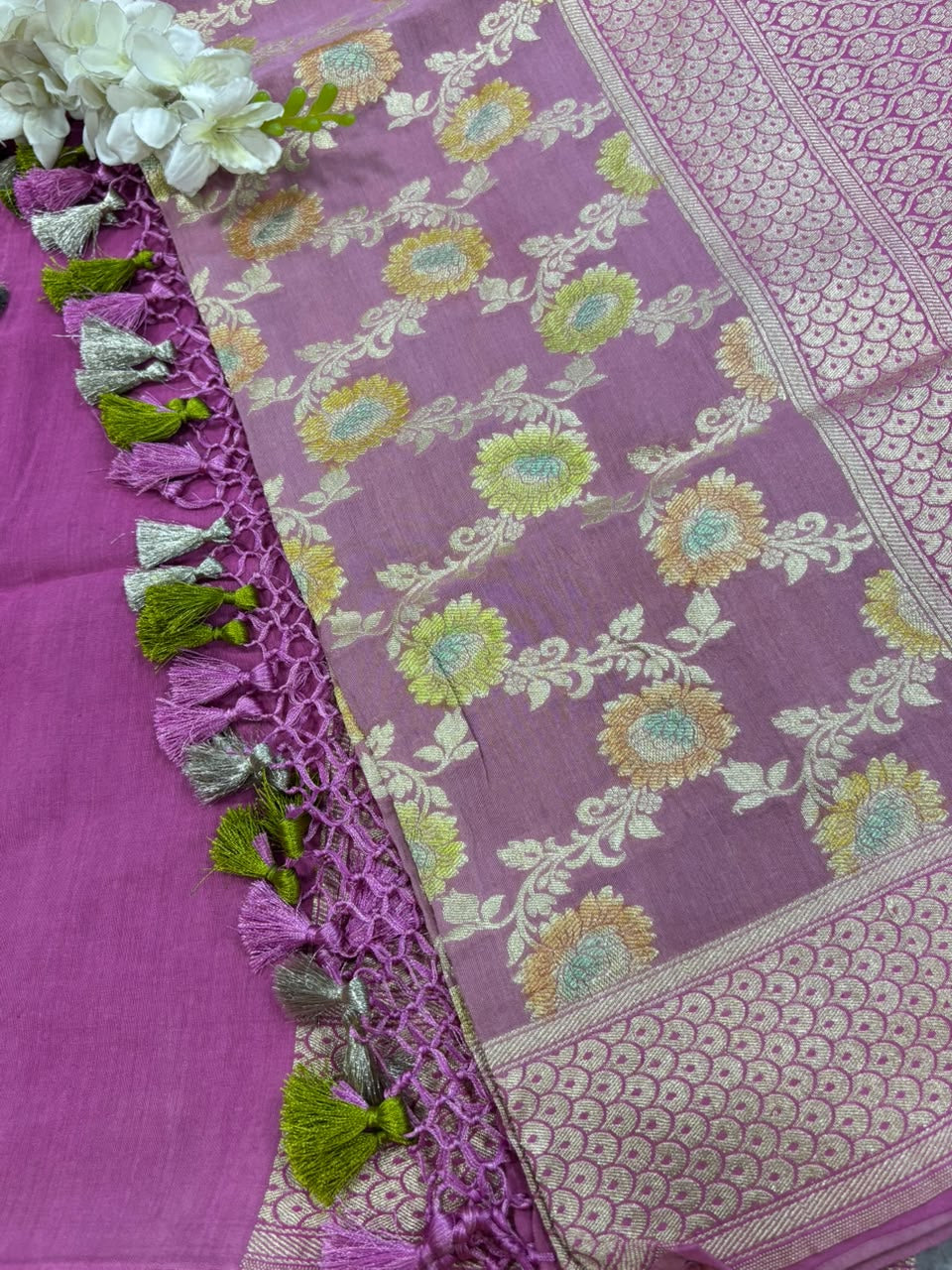 AD1B1AL426101502 Pink Banarasi Handloom Pure Moonga Silk Brush Dye Dupatta