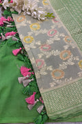 AD1B1AL426101503 Grey Banarasi Handloom Pure Moonga Silk Brush Dye Dupatta