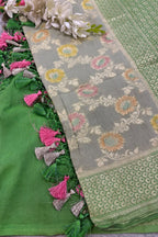 AD1B1AL426101503 Grey Banarasi Handloom Pure Moonga Silk Brush Dye Dupatta