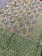 AD1B1AL426101503 Grey Banarasi Handloom Pure Moonga Silk Brush Dye Dupatta