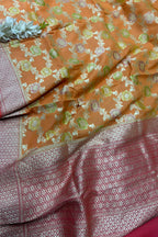 AD1B1AL426101504 Orange Banarasi Handloom Pure Moonga Silk Brush Dye Dupatta