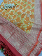 AD1B1AL426101504 Orange Banarasi Handloom Pure Moonga Silk Brush Dye Dupatta