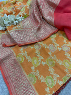 AD1B1AL426101504 Orange Banarasi Handloom Pure Moonga Silk Brush Dye Dupatta
