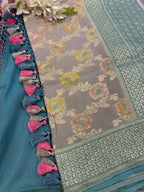 AD1B1AL426101505 Grey Banarasi Handloom Pure Moonga Silk Brush Dye Dupatta