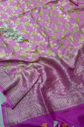 AD1B1AL426101506 Pink Banarasi Handloom Pure Moonga Silk Brush Dye Dupatta