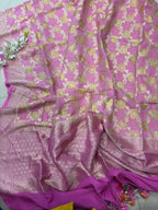 AD1B1AL426101506 Pink Banarasi Handloom Pure Moonga Silk Brush Dye Dupatta