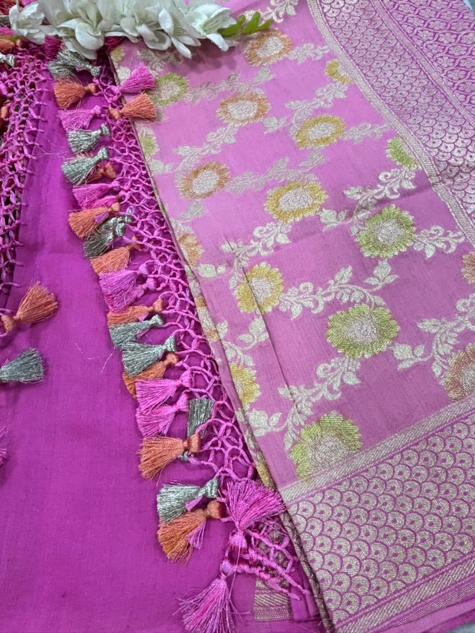 AD1B1AL426101506 Pink Banarasi Handloom Pure Moonga Silk Brush Dye Dupatta