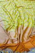 AD1B1AL426101508 Yellow Banarasi Handloom Pure Moonga Silk Brush Dye Dupatta