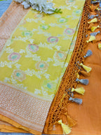 AD1B1AL426101508 Yellow Banarasi Handloom Pure Moonga Silk Brush Dye Dupatta