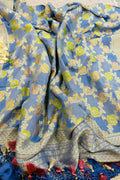 AD1B1AL426101509 Blue Banarasi Handloom Pure Moonga Silk Brush Dye Dupatta