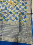 AD1B1AL426101509 Blue Banarasi Handloom Pure Moonga Silk Brush Dye Dupatta