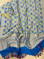 AD1B1AL426101509 Blue Banarasi Handloom Pure Moonga Silk Brush Dye Dupatta