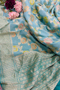 AD1B1AL426101510 Blue Banarasi Handloom Pure Moonga Silk Brush Dye Dupatta