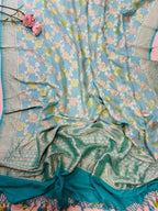 AD1B1AL426101510 Blue Banarasi Handloom Pure Moonga Silk Brush Dye Dupatta