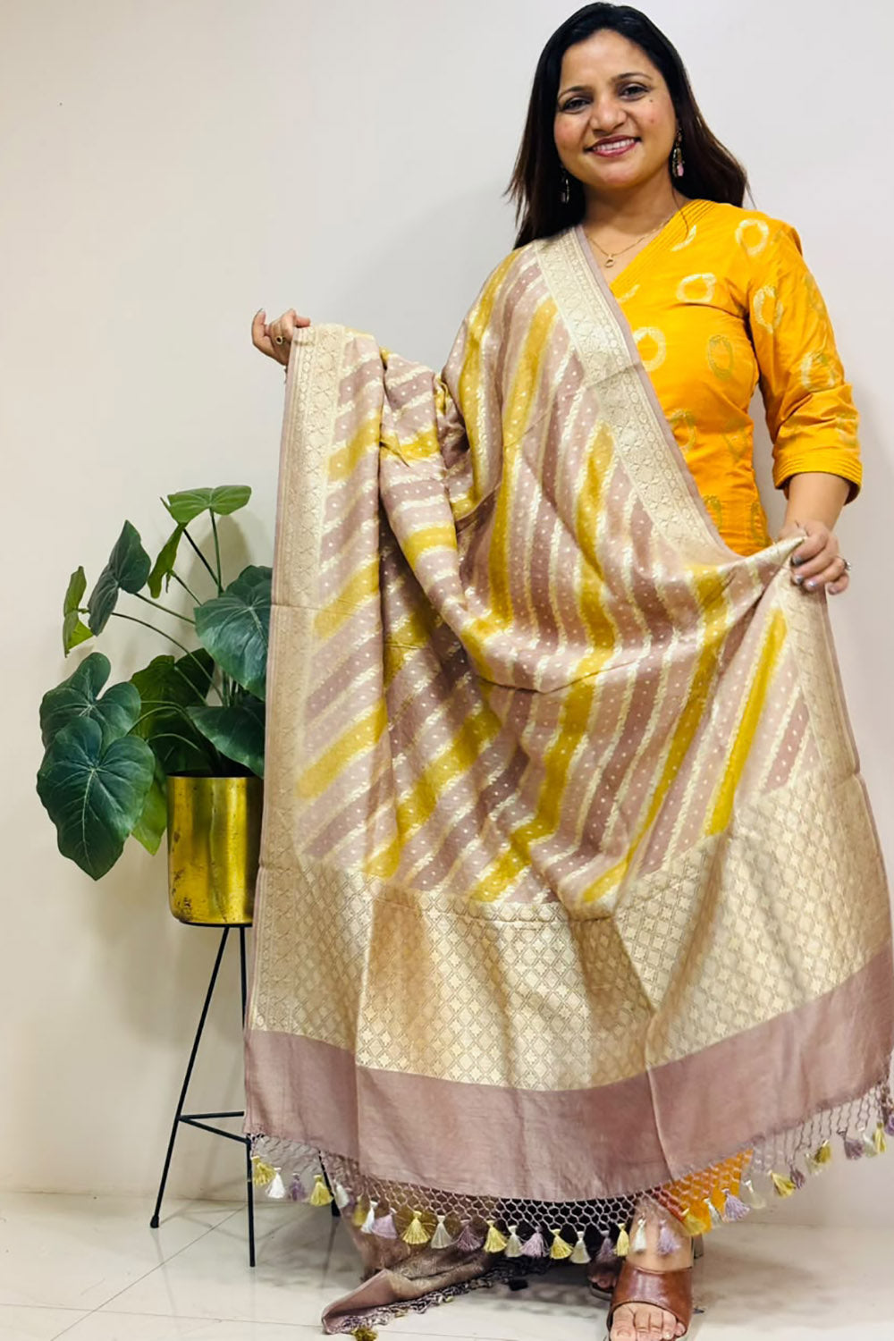 Multicolor Banarasi Handloom Pure Moonga Silk Brush Dye Dupatta