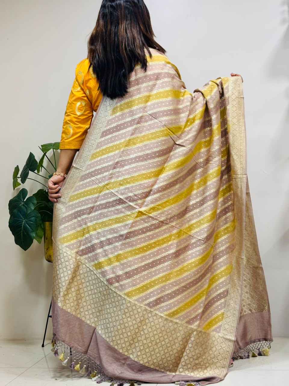 Multicolor Banarasi Handloom Pure Moonga Silk Brush Dye Dupatta