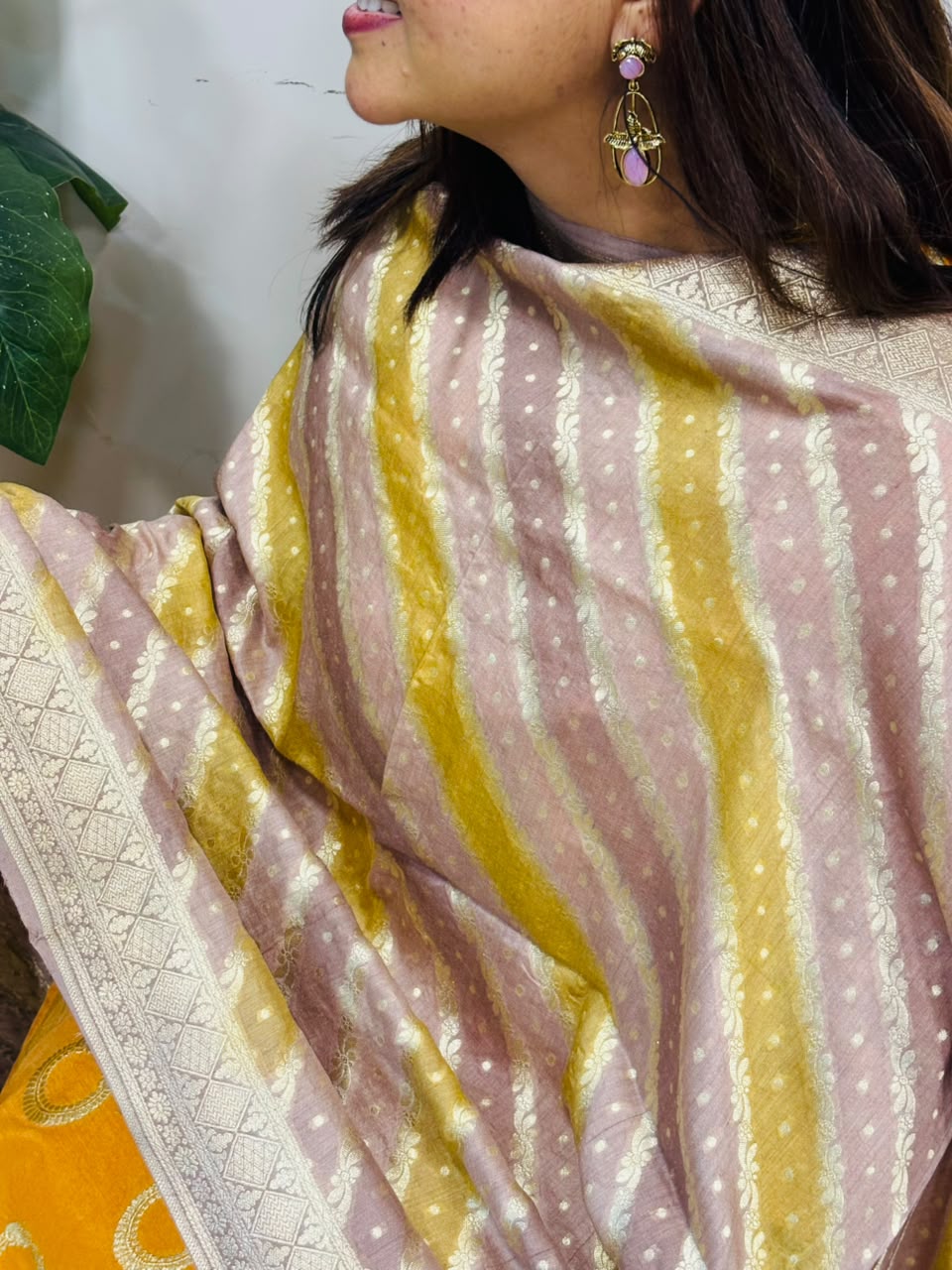 Multicolor Banarasi Handloom Pure Moonga Silk Brush Dye Dupatta
