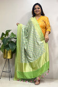 Green Banarasi Handloom Pure Moonga Silk Brush Dye Dupatta