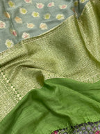 Green Banarasi Handloom Pure Moonga Silk Brush Dye Dupatta