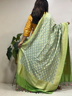 Green Banarasi Handloom Pure Moonga Silk Brush Dye Dupatta