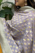 Grey Banarasi Handloom Pure Moonga Silk Brush Dye Dupatta