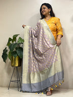 Grey Banarasi Handloom Pure Moonga Silk Brush Dye Dupatta