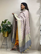 Grey Banarasi Handloom Pure Moonga Silk Brush Dye Dupatta