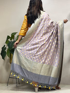 Grey Banarasi Handloom Pure Moonga Silk Brush Dye Dupatta