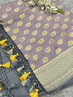Grey Banarasi Handloom Pure Moonga Silk Brush Dye Dupatta