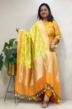 Yellow Banarasi Handloom Pure Moonga Silk Brush Dye Dupatta