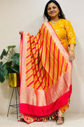 Multicolor Banarasi Handloom Pure Moonga Silk Brush Dye Dupatta