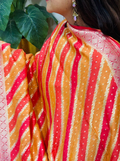 Multicolor Banarasi Handloom Pure Moonga Silk Brush Dye Dupatta