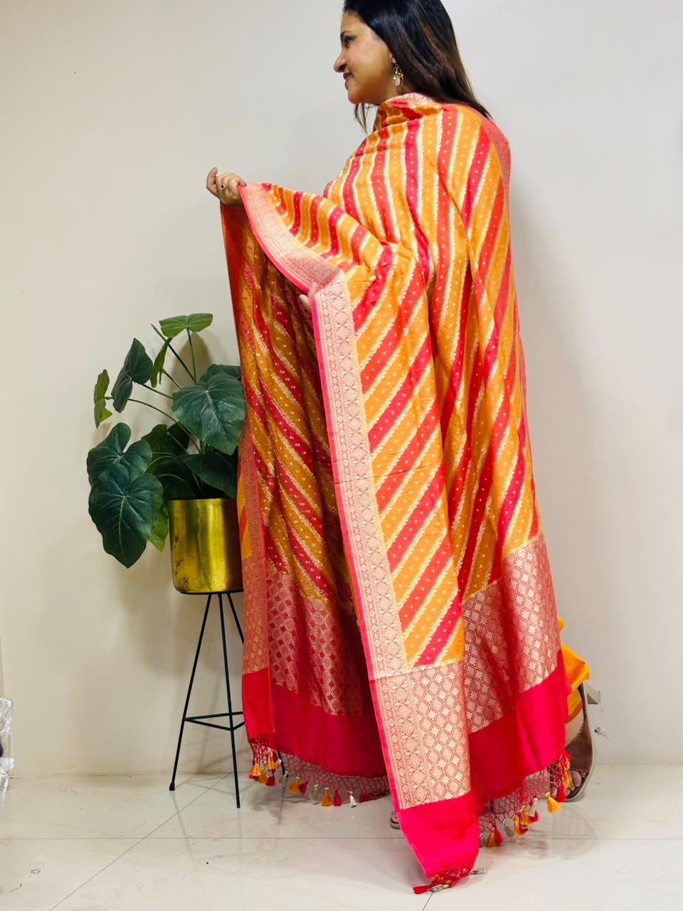 Multicolor Banarasi Handloom Pure Moonga Silk Brush Dye Dupatta